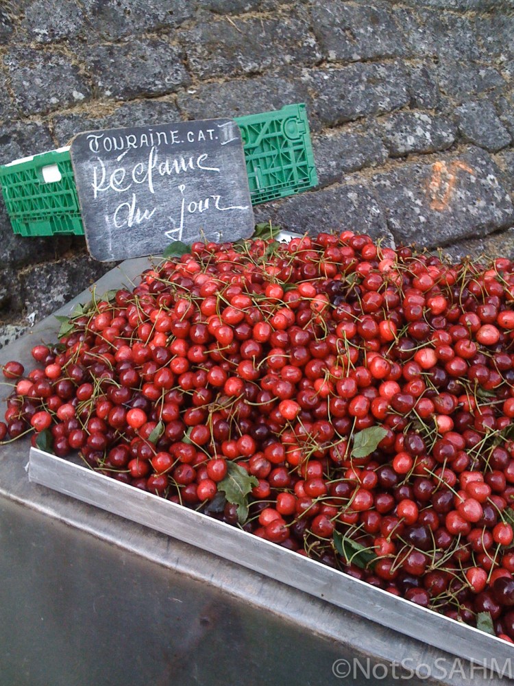 Cherries in open air market Amboise, France Not So SAHM