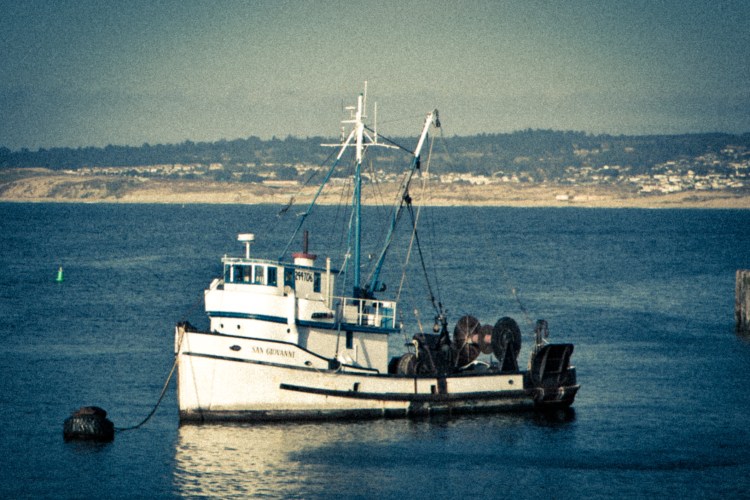 A bottom trawl vessel sits in the Monterey Bay Harbor NotSoSAHM