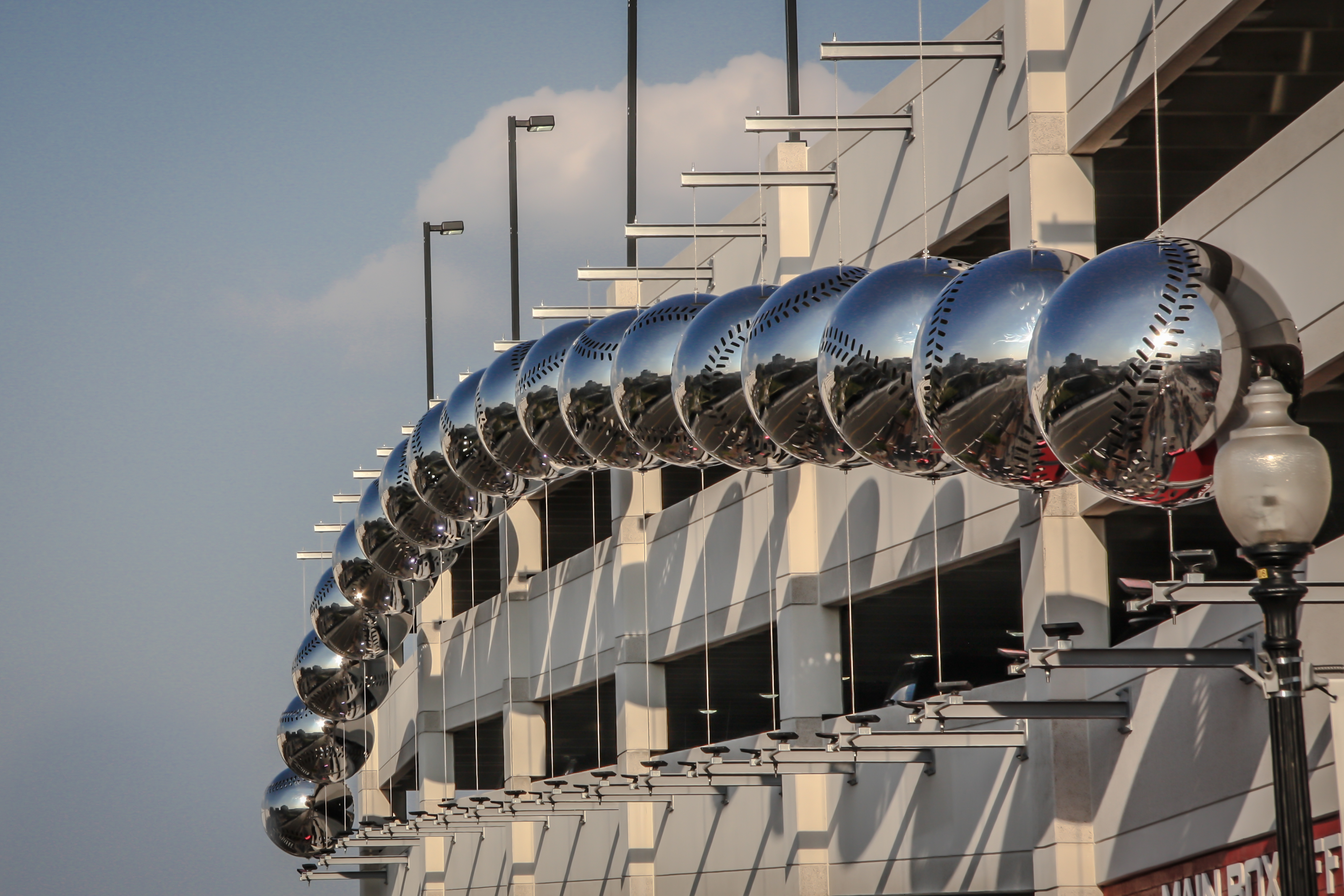 Silver baseballs line the outside of the Nationals' baseball stadium in Washington D.C. Not So SAHM