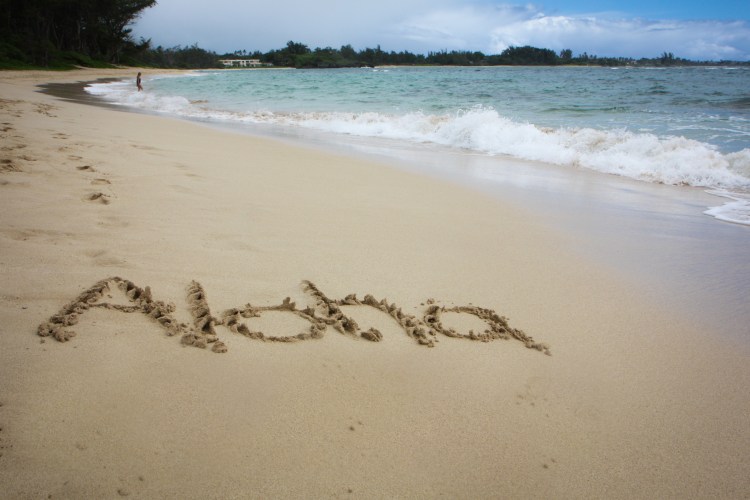The word aloha is written the in the sand of a beach on the Hawaiian island of Oahu Not So SAHM