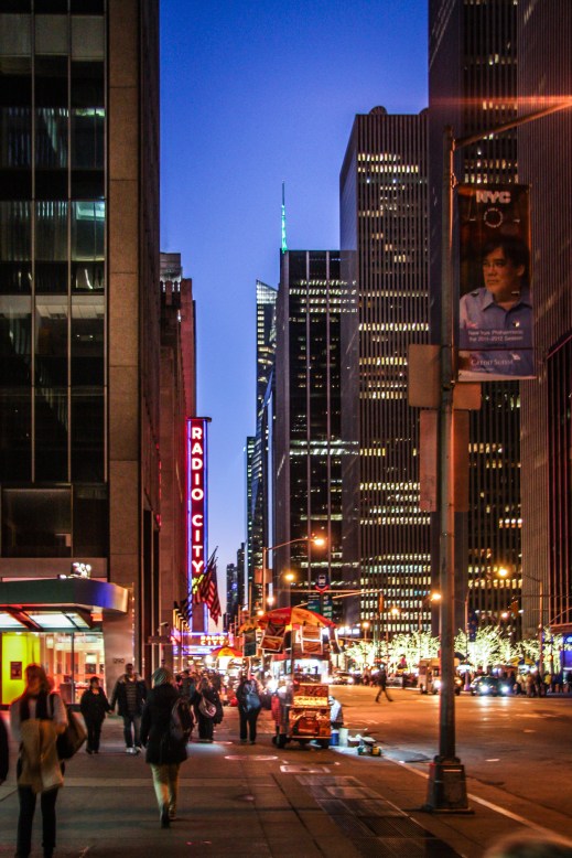 A street photo of NYC and Radio City at night. Not So SAHM
